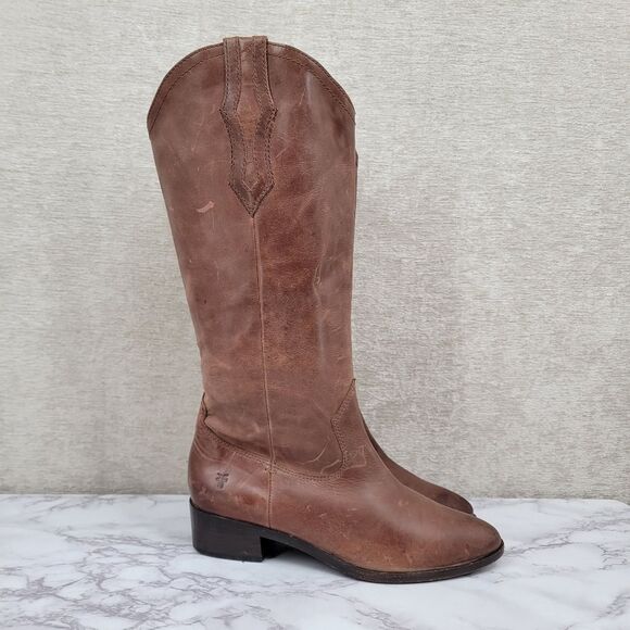 Frye Brown Leather Cowgirl Cowboy Western Boho Women's Riding Boots - Picture 1 of 15